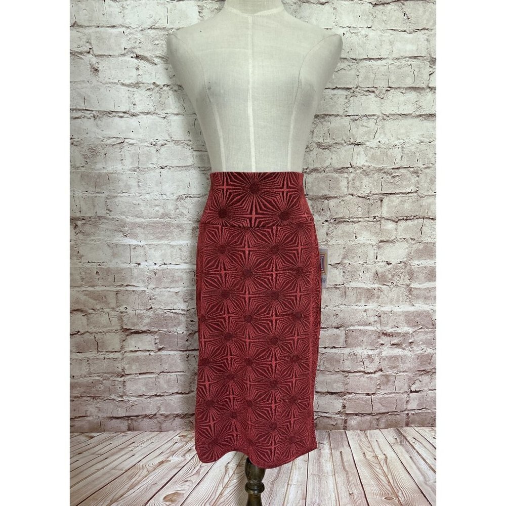 LuLaRoe Womens Size S CASSIE Skirt Starburst Rosy Red Knee Length Pencil NEW